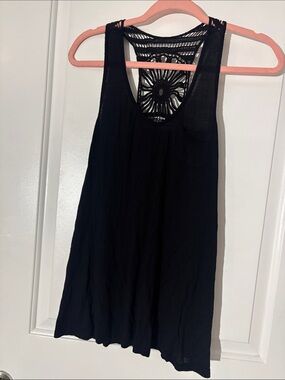 Black Crochet-Back Women's Tank Top
